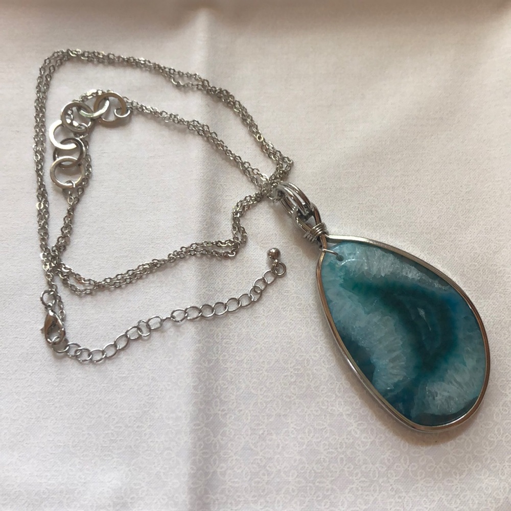 Silver Necklace with Teal Stone